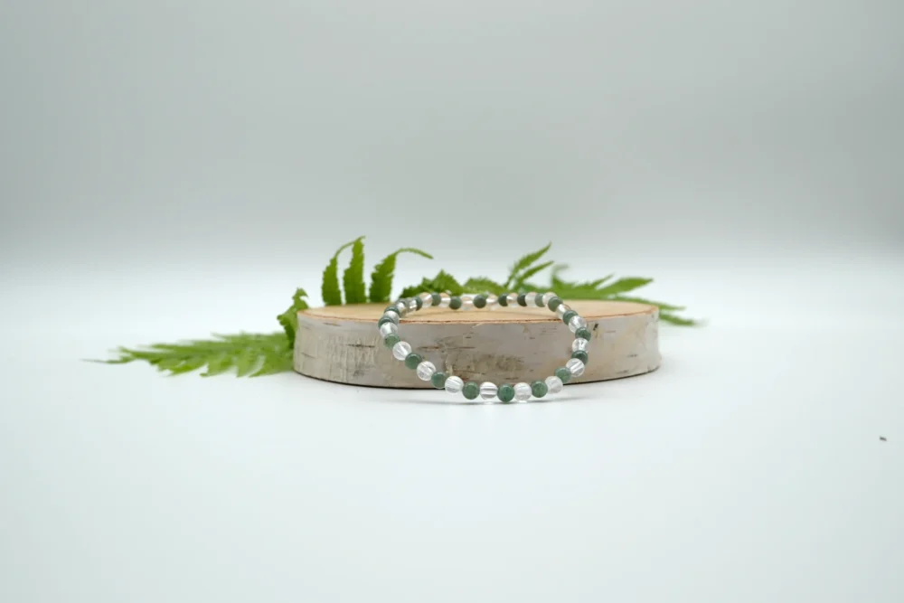 Bergkristall mit Aventurin v V Aventurin-Bergkristall Edelstein-Armband 4mm Perlen