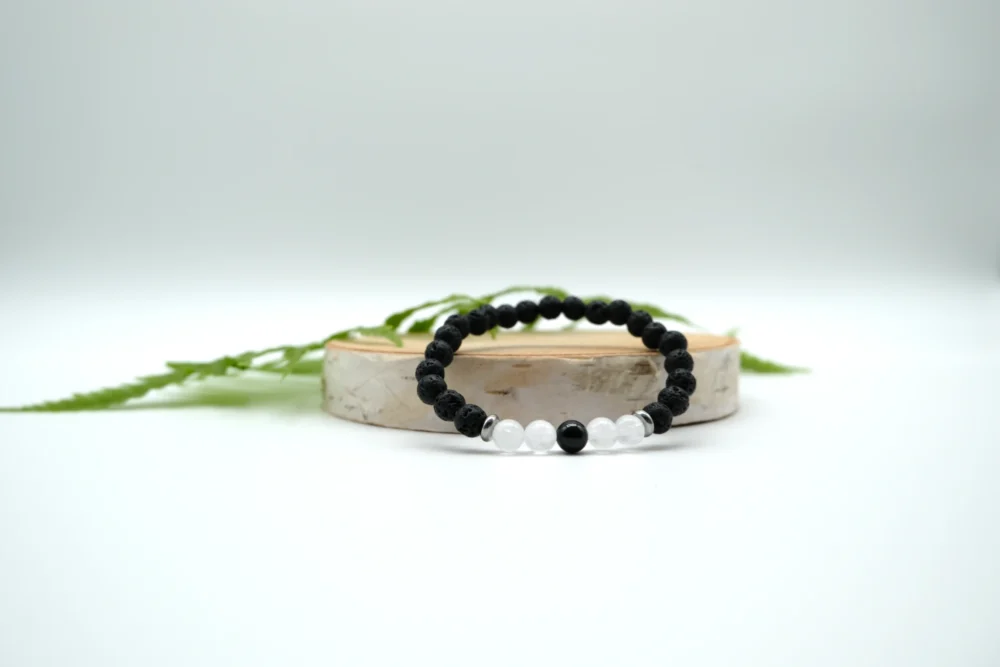 Turmalin schwarz/Bergkristall Aroma-Armband mit Edelstahlscheiben