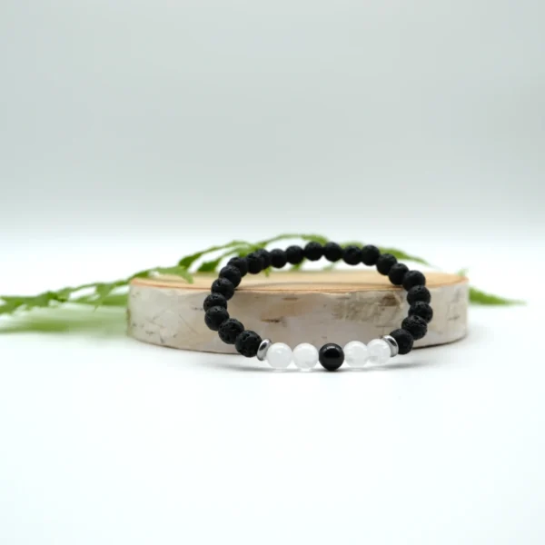 Turmalin schwarz/Bergkristall Aroma-Armband mit Edelstahlscheiben