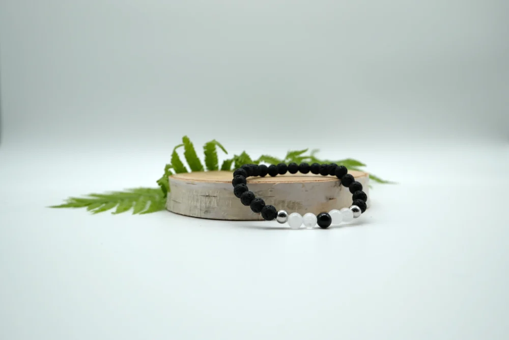 Turmalin schwarz/Bergkristall Aroma-Armband mit Edelstahlperlen