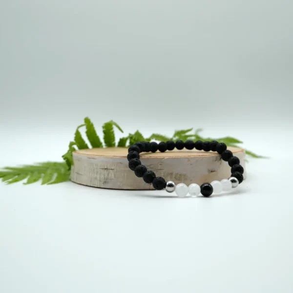 Turmalin schwarz/Bergkristall Aroma-Armband mit Edelstahlperlen