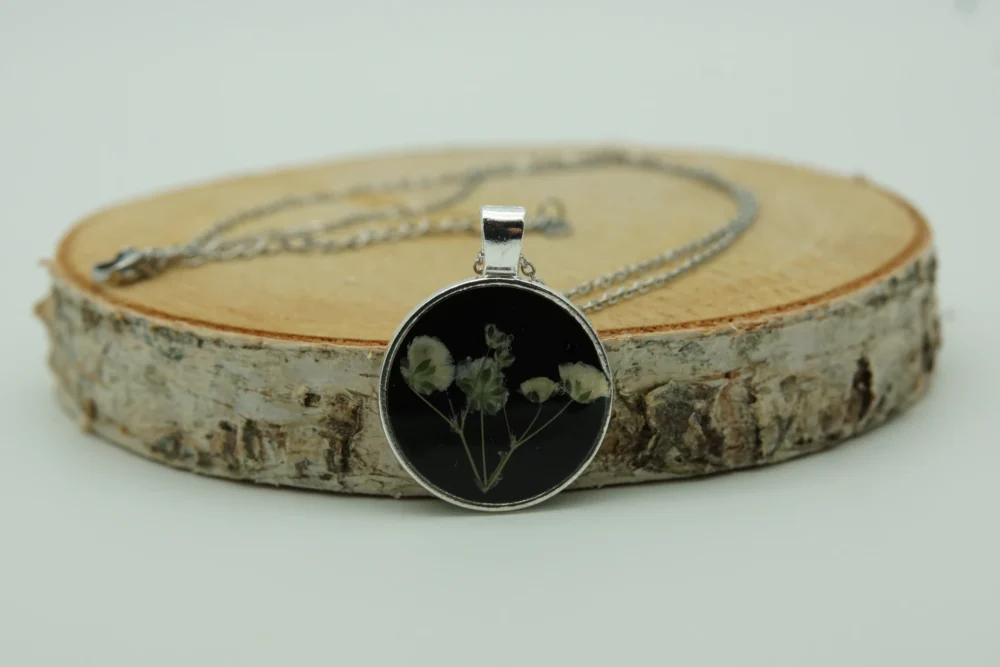 Schleierkraut weiß Tablet mit echten Blumen, Edelstahl