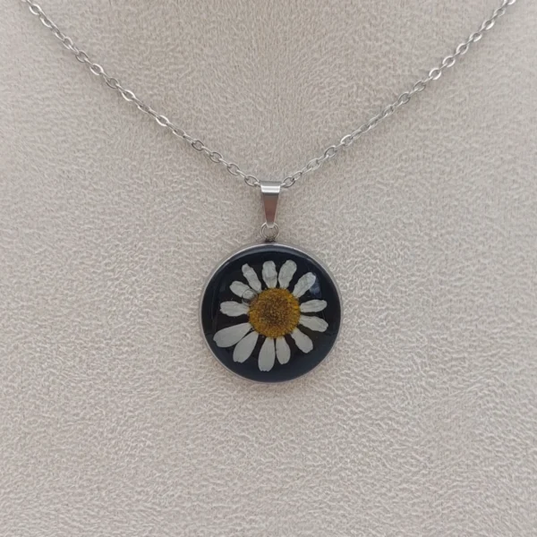 Kamille rund Halskette Kamillenblüte Anhänger 21,5mm | Halsketten wählbar | mit echter Blume